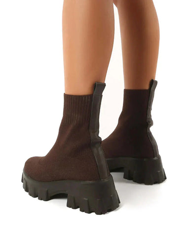 Stiefeletten - Chunky - Plattform - Sockenschuhe - Damenstiefel EB