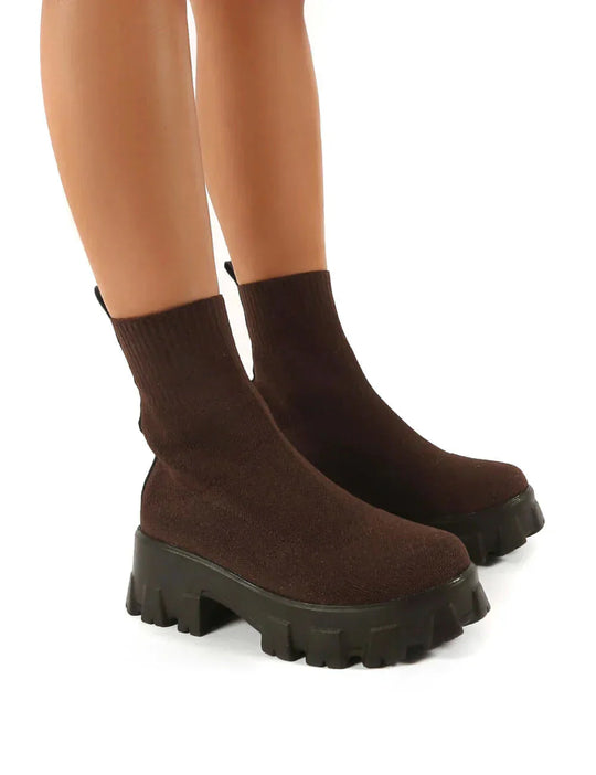 Stiefeletten - Chunky - Plattform - Sockenschuhe - Damenstiefel EB