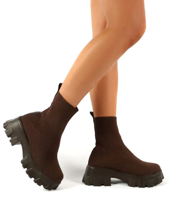 Stiefeletten - Chunky - Plattform - Sockenschuhe - Damenstiefel EB