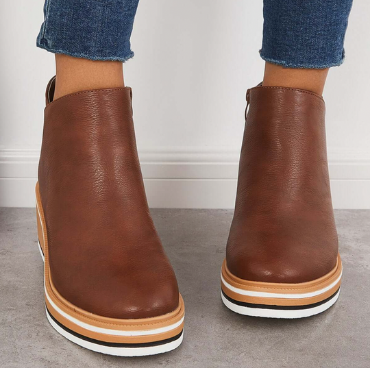 Stiefeletten | Keilabsatz | Reißverschluss | Plateausohlen | Damenstiefel EB