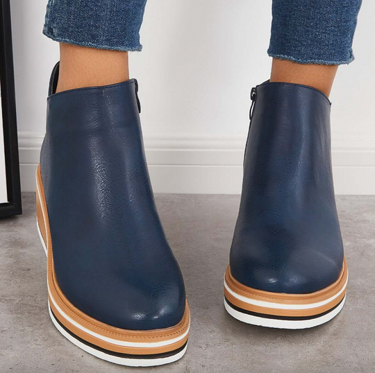 Stiefeletten | Keilabsatz | Reißverschluss | Plateausohlen | Damenstiefel EB