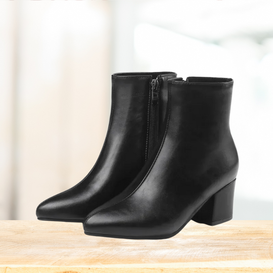 Stiefeletten - Damen Reißverschluss Spitz Zehen Blockabsatz Stiefel EB