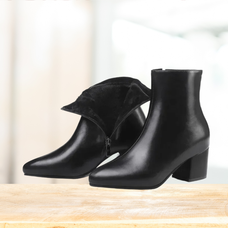 Stiefeletten - Damen Reißverschluss Spitz Zehen Blockabsatz Stiefel EB