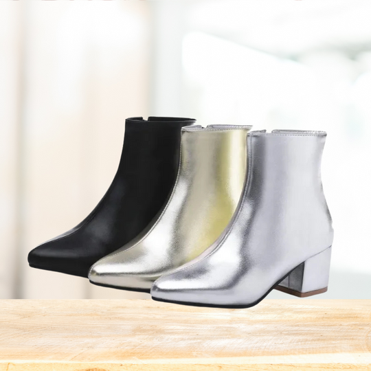 Stiefeletten - Damen Reißverschluss Spitz Zehen Blockabsatz Stiefel EB
