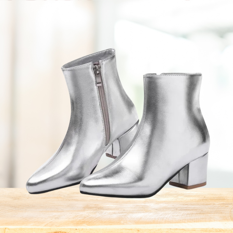 Stiefeletten - Damen Reißverschluss Spitz Zehen Blockabsatz Stiefel EB