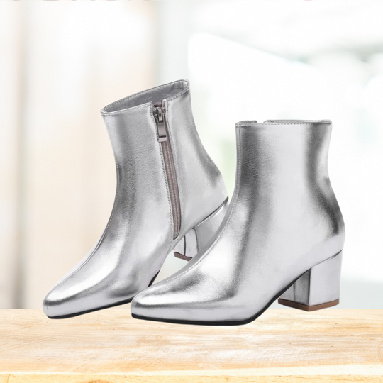 Stiefeletten - Damen Reißverschluss Spitz Zehen Blockabsatz Stiefel EB