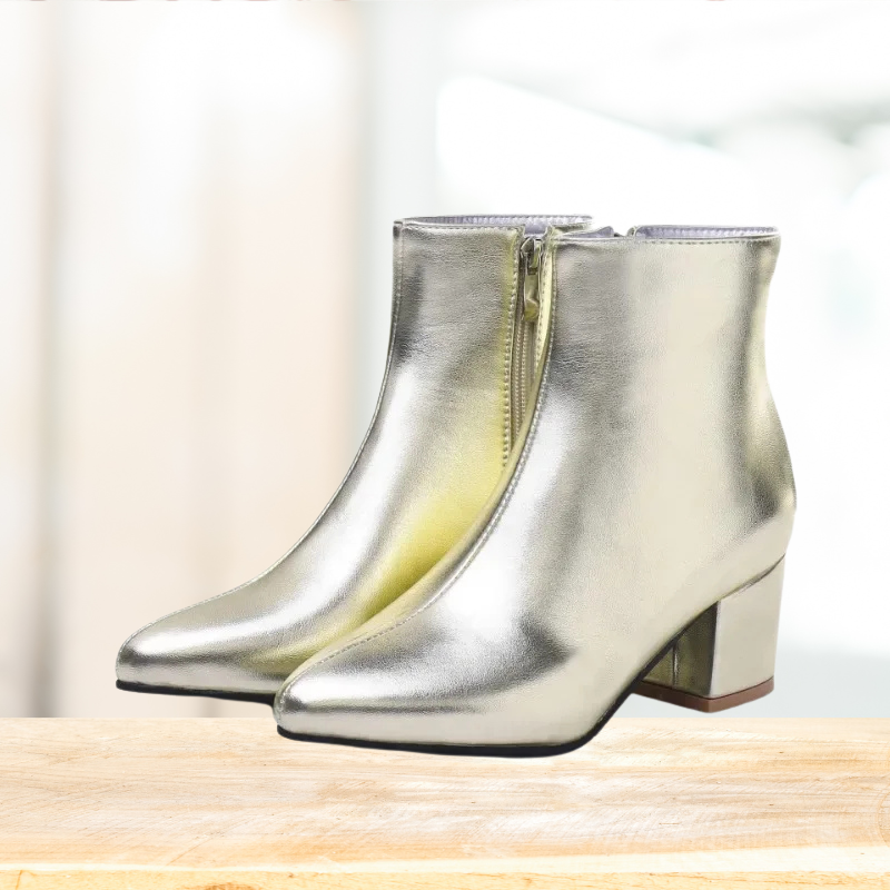 Stiefeletten - Damen Reißverschluss Spitz Zehen Blockabsatz Stiefel EB