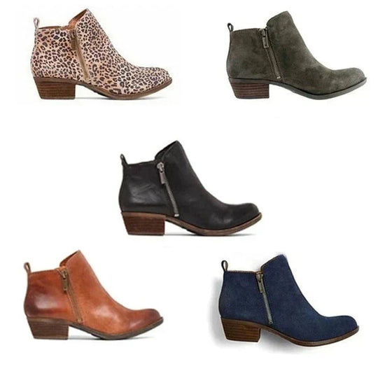 Stiefeletten | Blockabsatz | Flacher Absatz | Lederstiefel | Damenstiefel EB