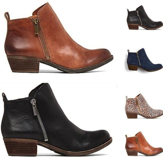 Stiefeletten | Blockabsatz | Flacher Absatz | Lederstiefel | Damenstiefel EB