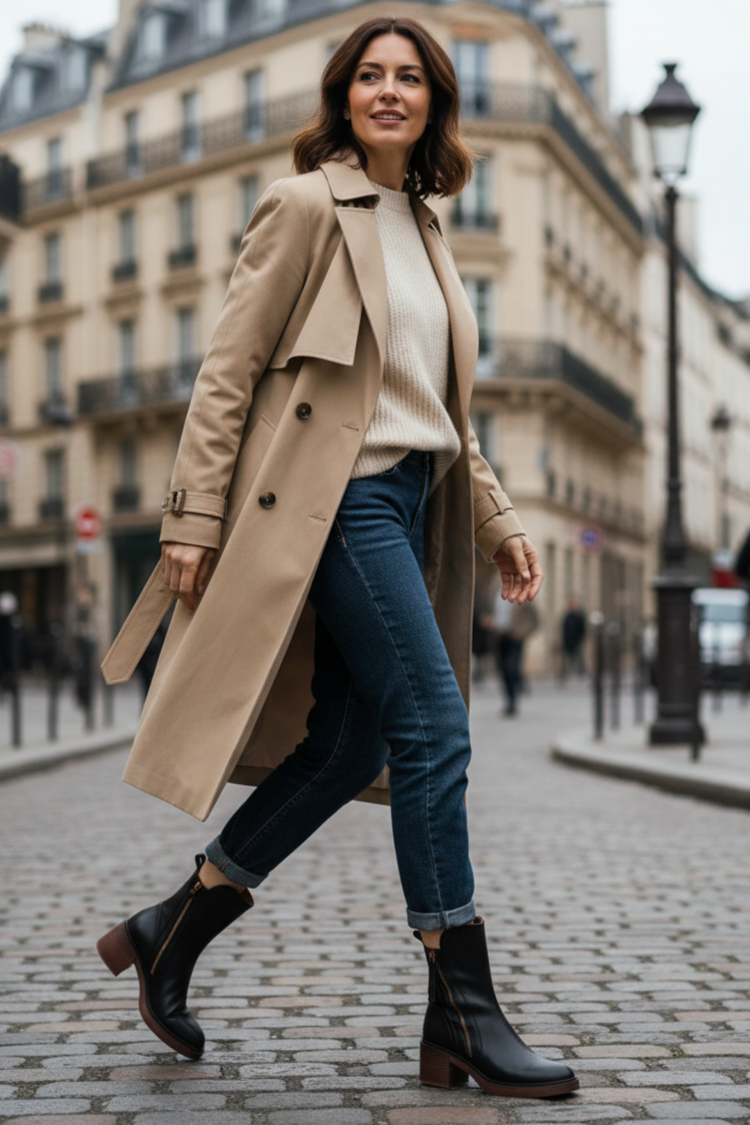 Stiefeletten - Braune und schwarze Lederstiefel mit Blockabsatz für Frauen EB