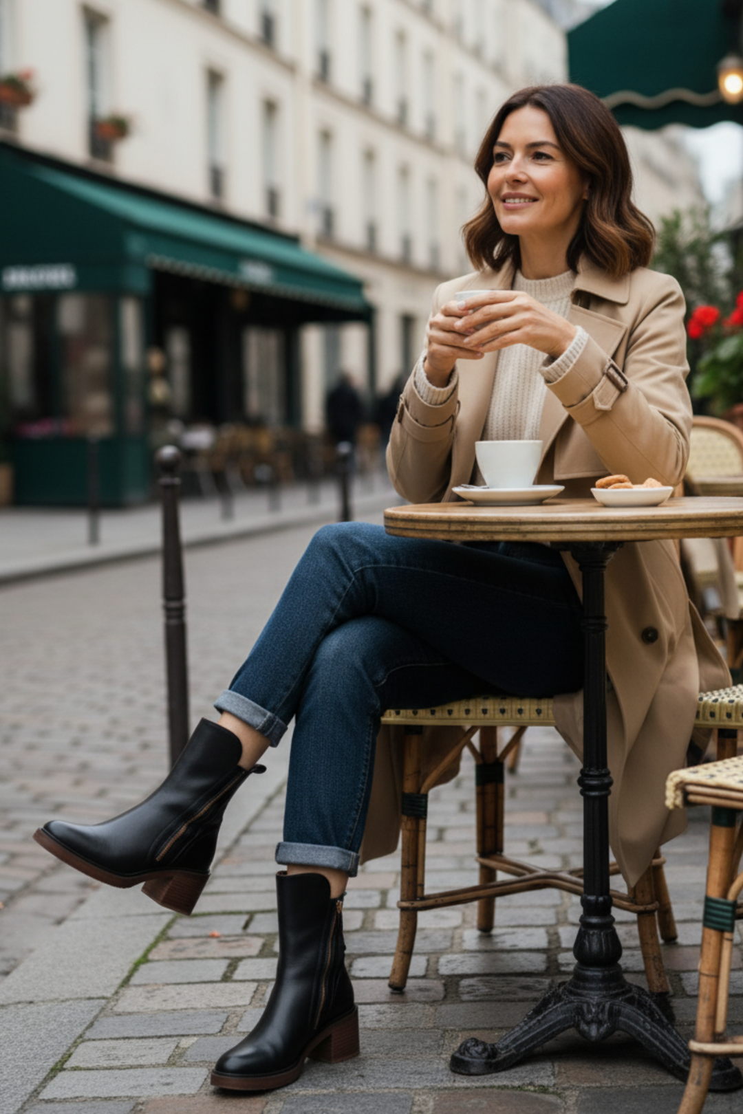 Stiefeletten - Braune und schwarze Lederstiefel mit Blockabsatz für Frauen EB