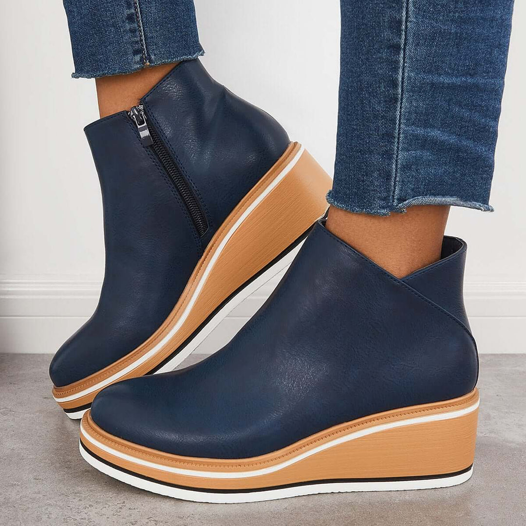 Stiefeletten | Reißverschluss | Plattform | Keilabsätze | Damenstiefel EB