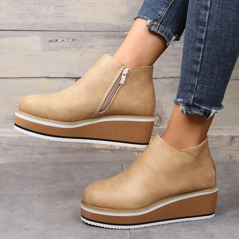 Stiefeletten | Reißverschluss | Plattform | Keilabsätze | Damenstiefel EB