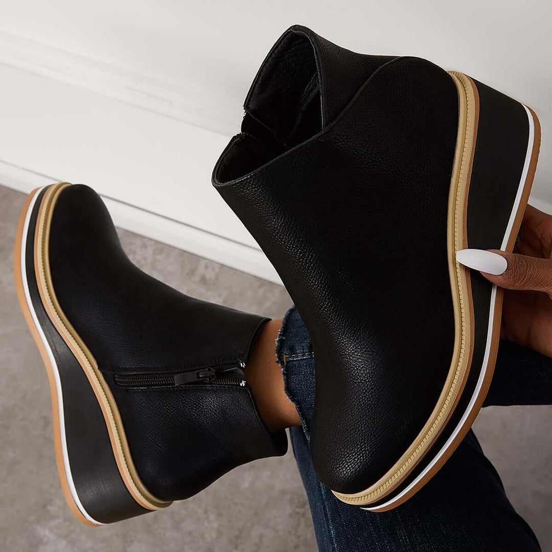 Stiefeletten | Reißverschluss | Plattform | Keilabsätze | Damenstiefel EB