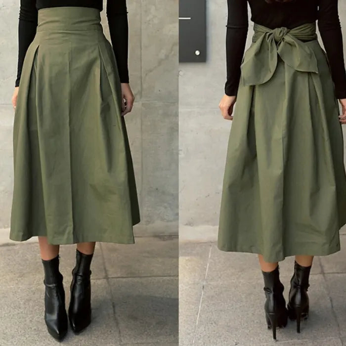 EB | Hohe Taille Midi Rock mit Schleifendetail