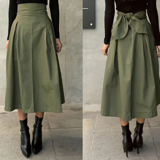 EB | Hohe Taille Midi Rock mit Schleifendetail