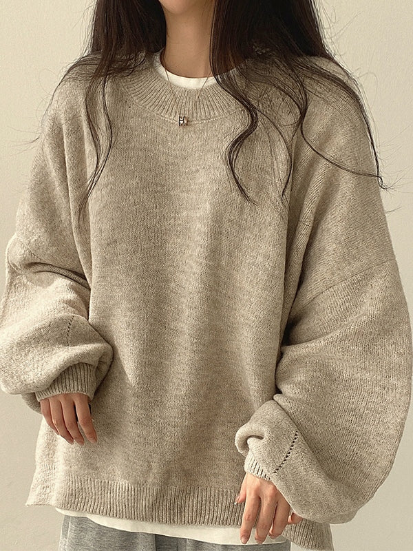 EB | Einfarbiger Oversized Pullover mit Schlitzausschnitt