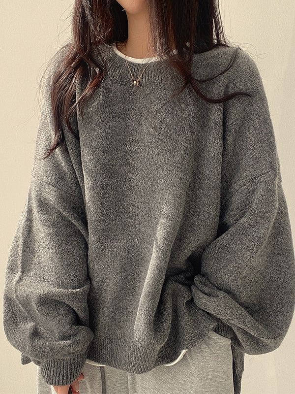 EB | Einfarbiger Oversized Pullover mit Schlitzausschnitt