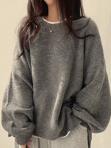 EB | Einfarbiger Oversized Pullover mit Schlitzausschnitt