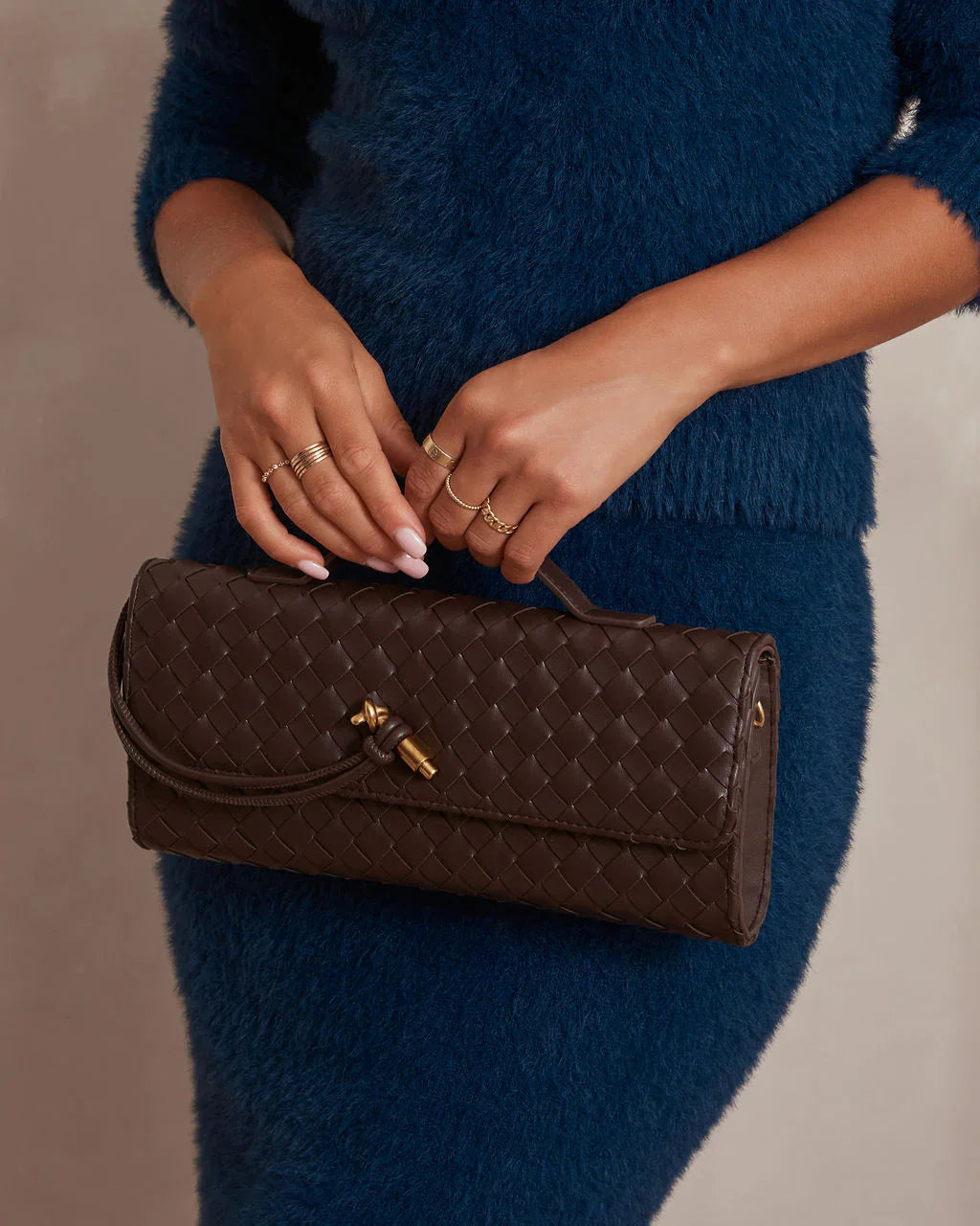 EB | Kaffee Damen Handtasche mit Geflochtenem Design