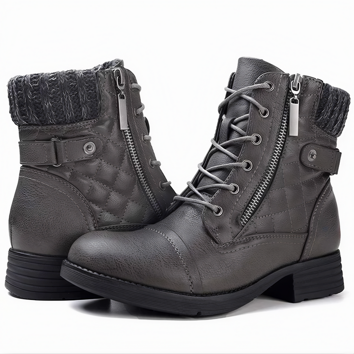 Warme Kunstleder Stiefel mit Schnalle und Reißverschluss EB
