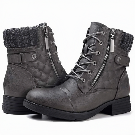 Warme Kunstleder Stiefel mit Schnalle und Reißverschluss EB