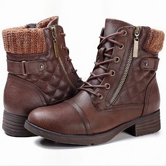 Warme Kunstleder Stiefel mit Schnalle und Reißverschluss EB
