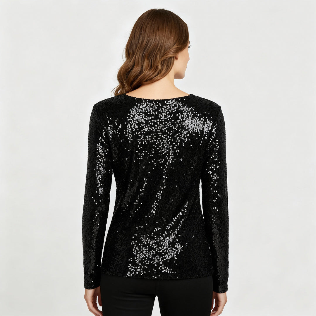 Glitzernde Party Eleganz V Ausschnitt Top Damen | EB