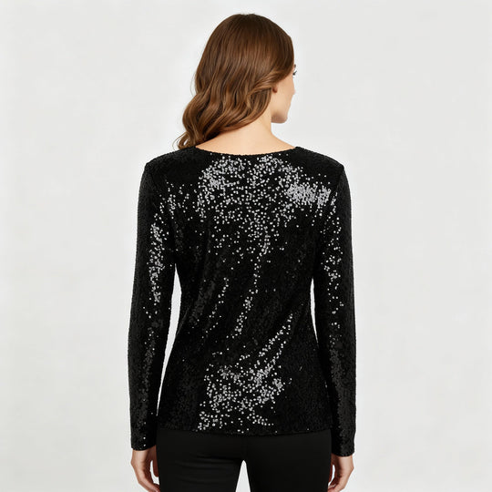 Glitzernde Party Eleganz V Ausschnitt Top Damen | EB