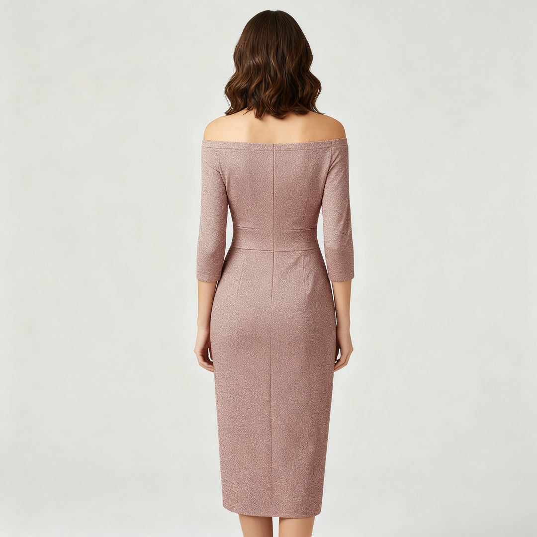 Elegantes Hochzeitsgast Kleid Off Shoulder Lang Satin | EB