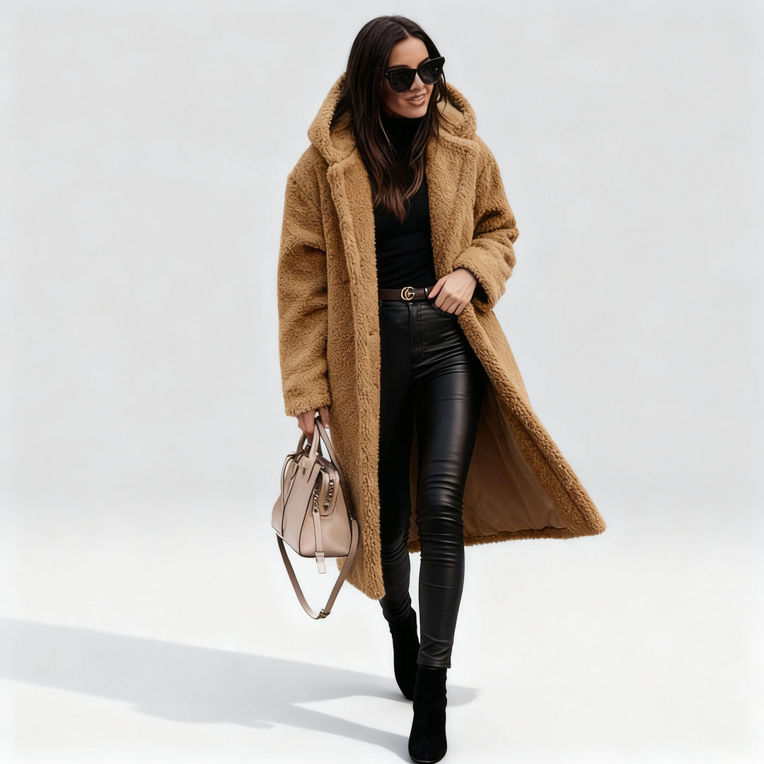 Eleganter Fleece Flauschmantel Damen Lang