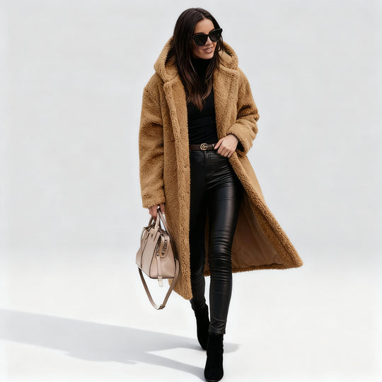 Eleganter Fleece Flauschmantel Damen Lang