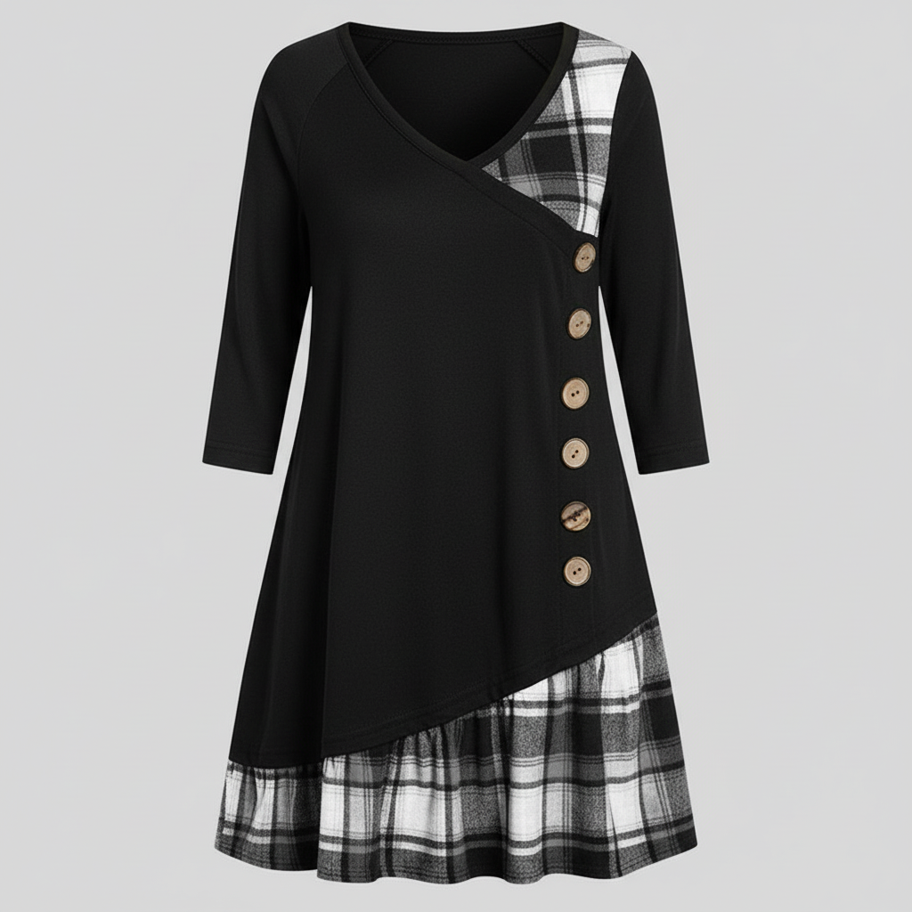 Langärmeliges Kariertes Damenkleid | EB
