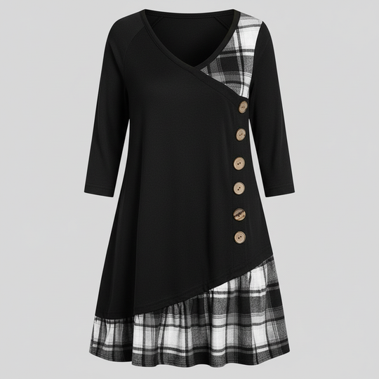 Langärmeliges Kariertes Damenkleid | EB