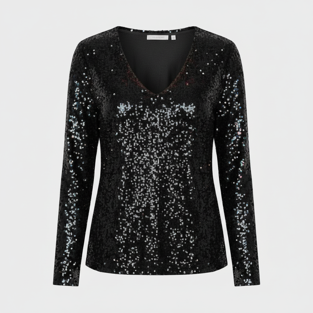 Glitzernde Party Eleganz V Ausschnitt Top Damen | EB