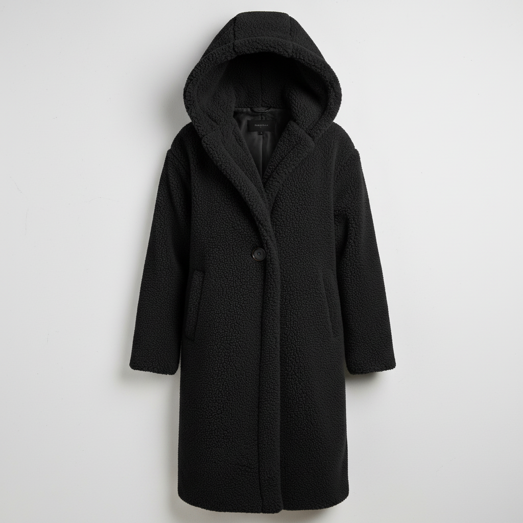 Modischer Teddy Mantel Damen Komfort Langer Mantel Kapuze | EB