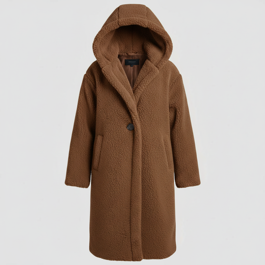Modischer Teddy Mantel Damen Komfort Langer Mantel Kapuze | EB