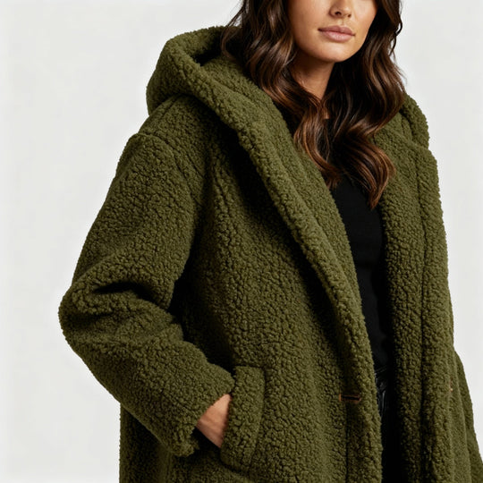 Damen Teddy Mantel mit Kapuze | EB