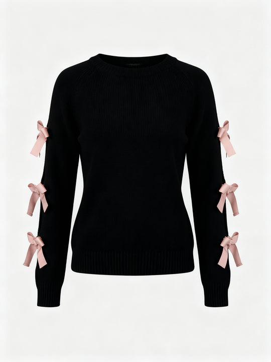 Damen Strickpullover mit offener Schulter und raffinierten Schleifendetails EB