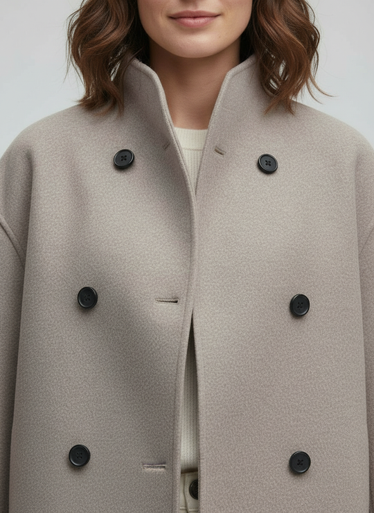 Damen Wolljacke Beige mit Stehkragen | EB