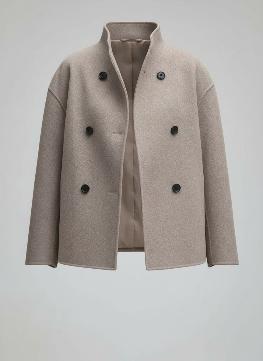 Damen Wolljacke Beige mit Stehkragen | EB