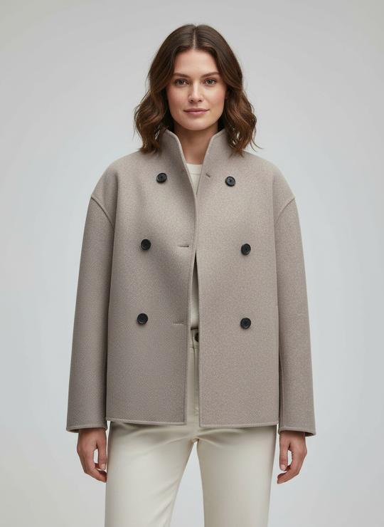 Damen Wolljacke Beige mit Stehkragen | EB