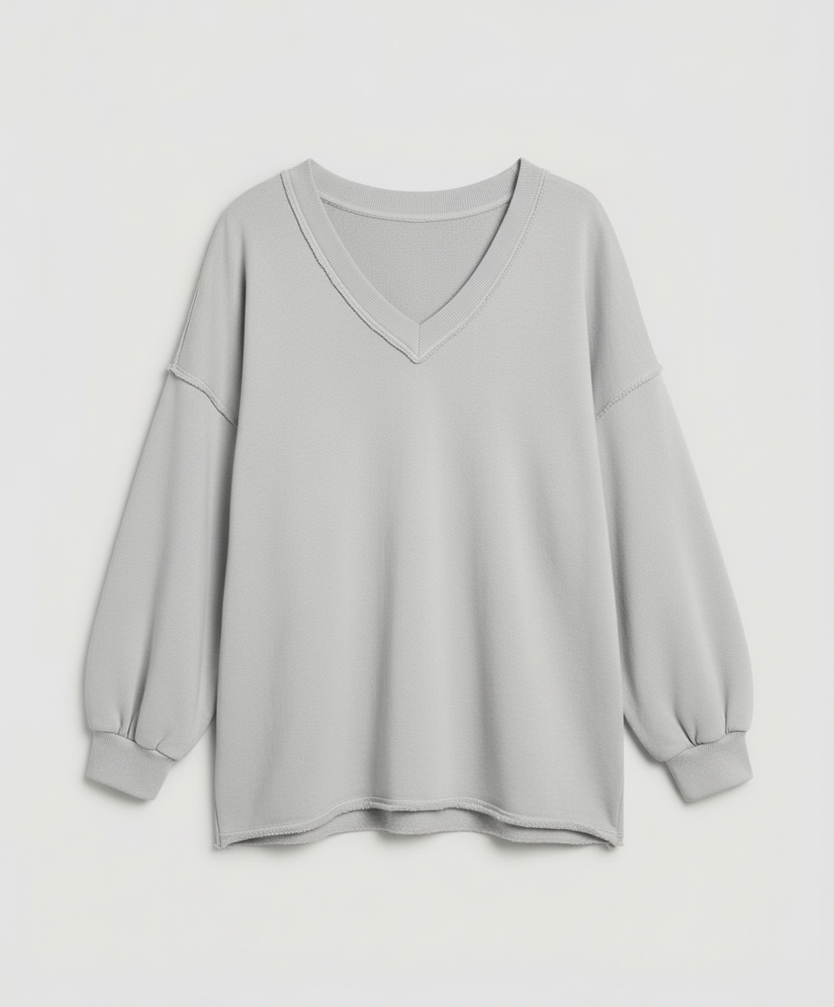 Oversized Damen V-Ausschnitt Sweatshirt | EB