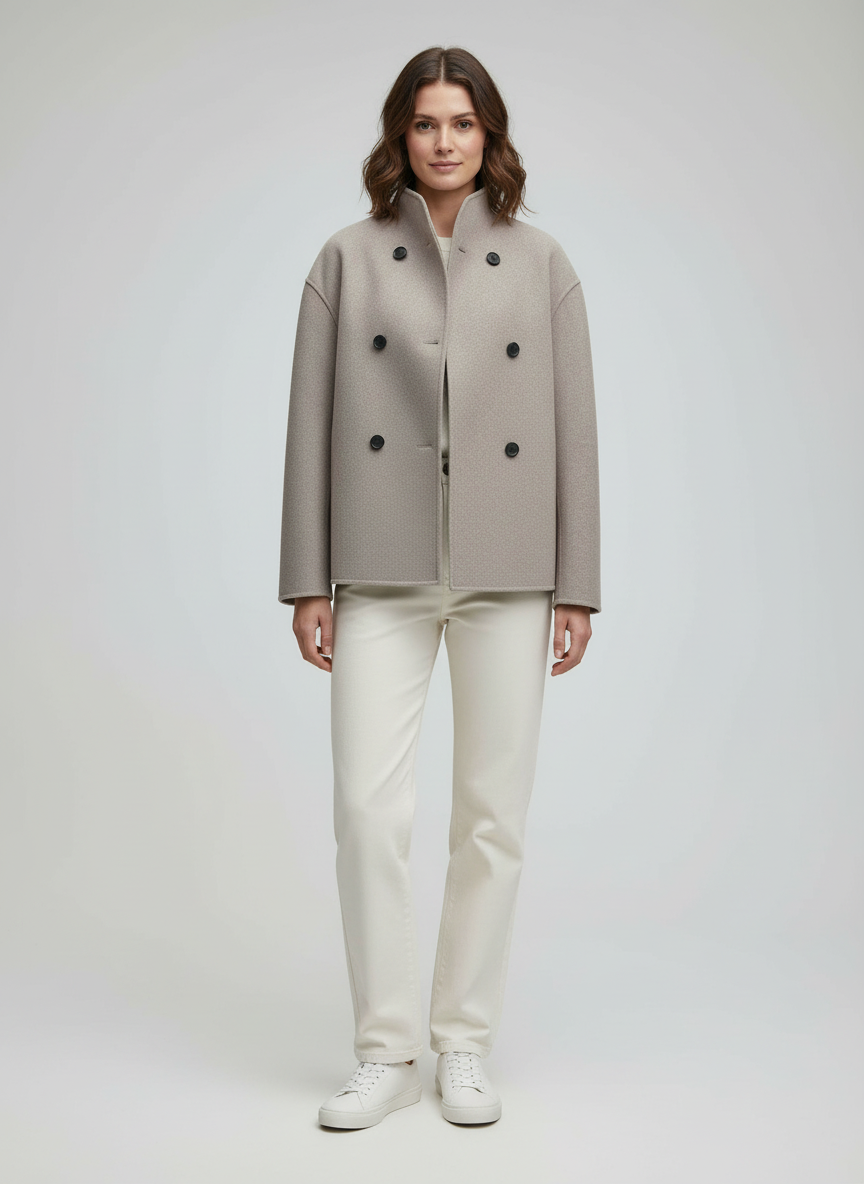 Damen Wolljacke Beige mit Stehkragen | EB