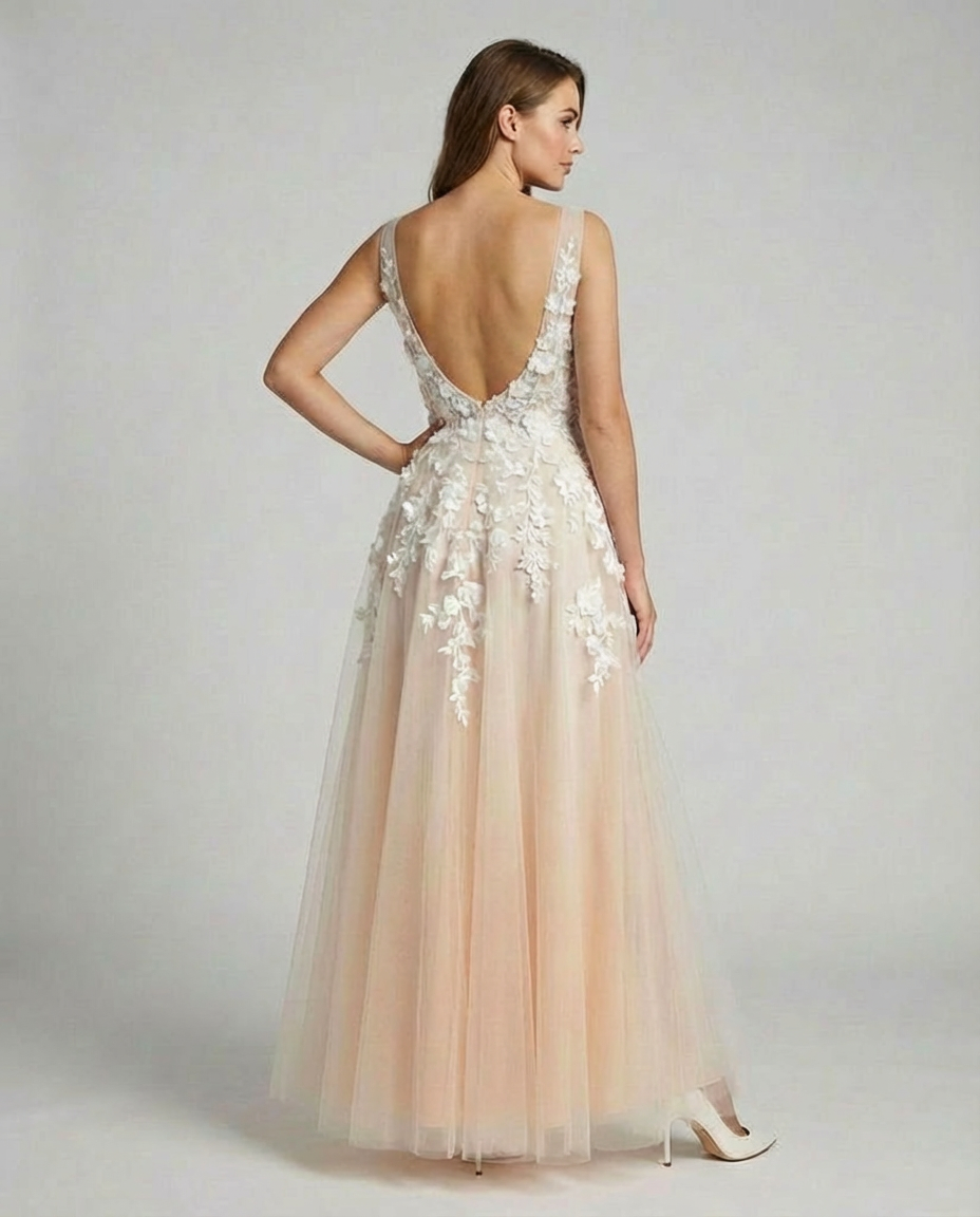 EB | Elegantes Hochzeitskleid Stickerei Langer Rock