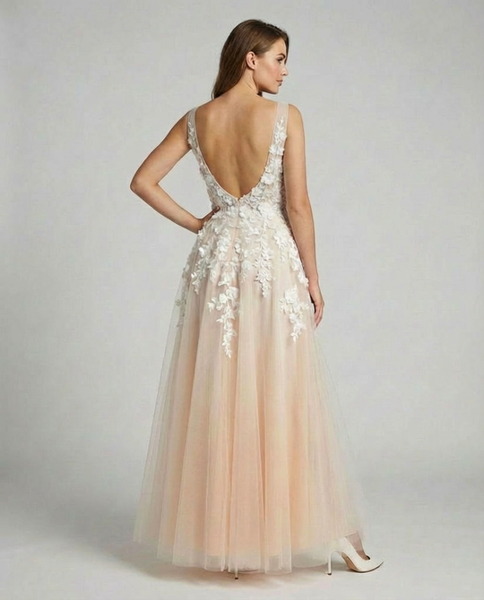 EB | Elegantes Hochzeitskleid Stickerei Langer Rock