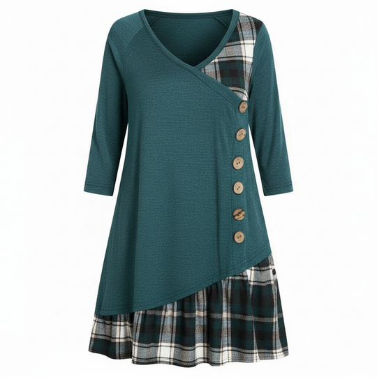 Langärmeliges Kariertes Damenkleid | EB