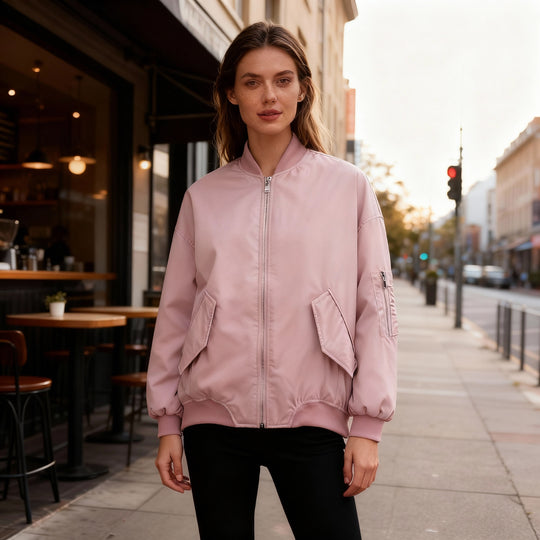 Damen sportliche Bomberjacke mit praktischen Taschen und Stehkragen EB