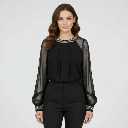 Mesh-Pailletten Damen Top | EB