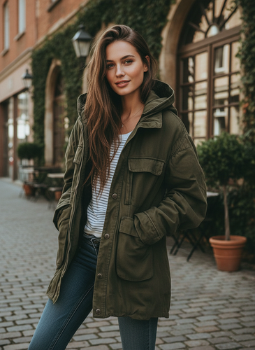 EB | Vintage Winddichte Arbeitsjacke Mit Kapuze Und Mehreren Taschen